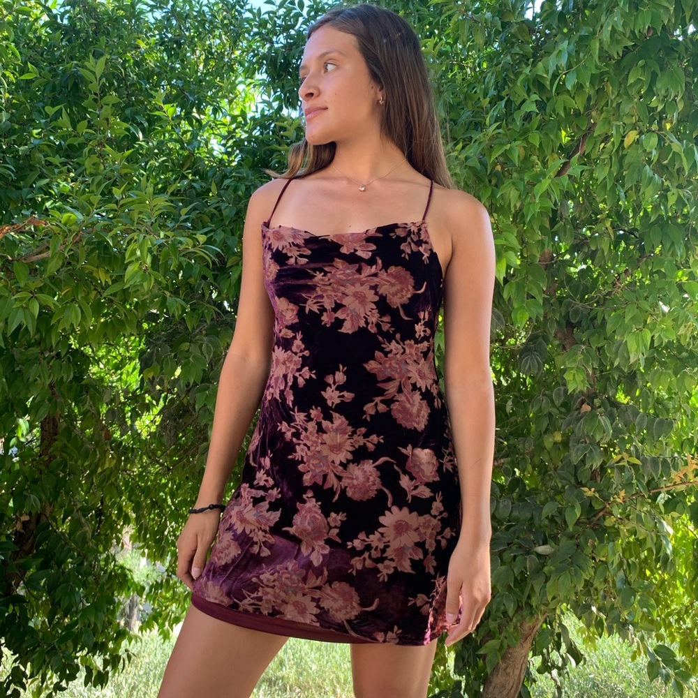 Maroon velvet floral Dress